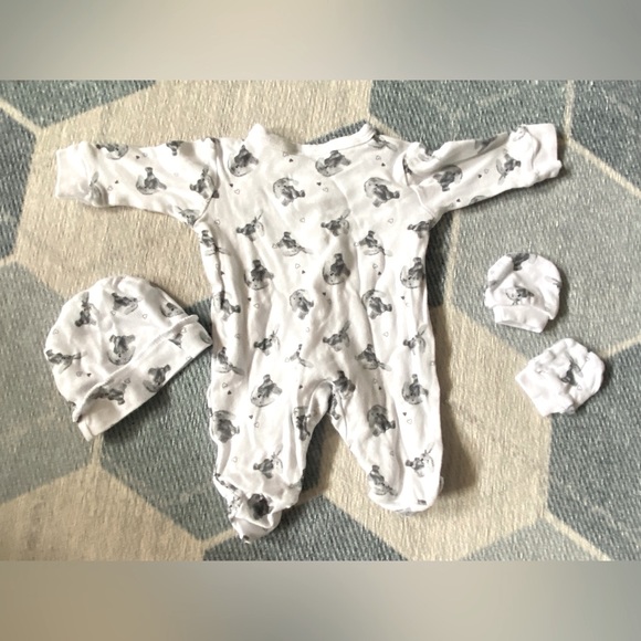 Rock-A-Bye Baby Boutique Infant Newborn White Bunny Cotton Pajamas Set - Picture 3 of 5